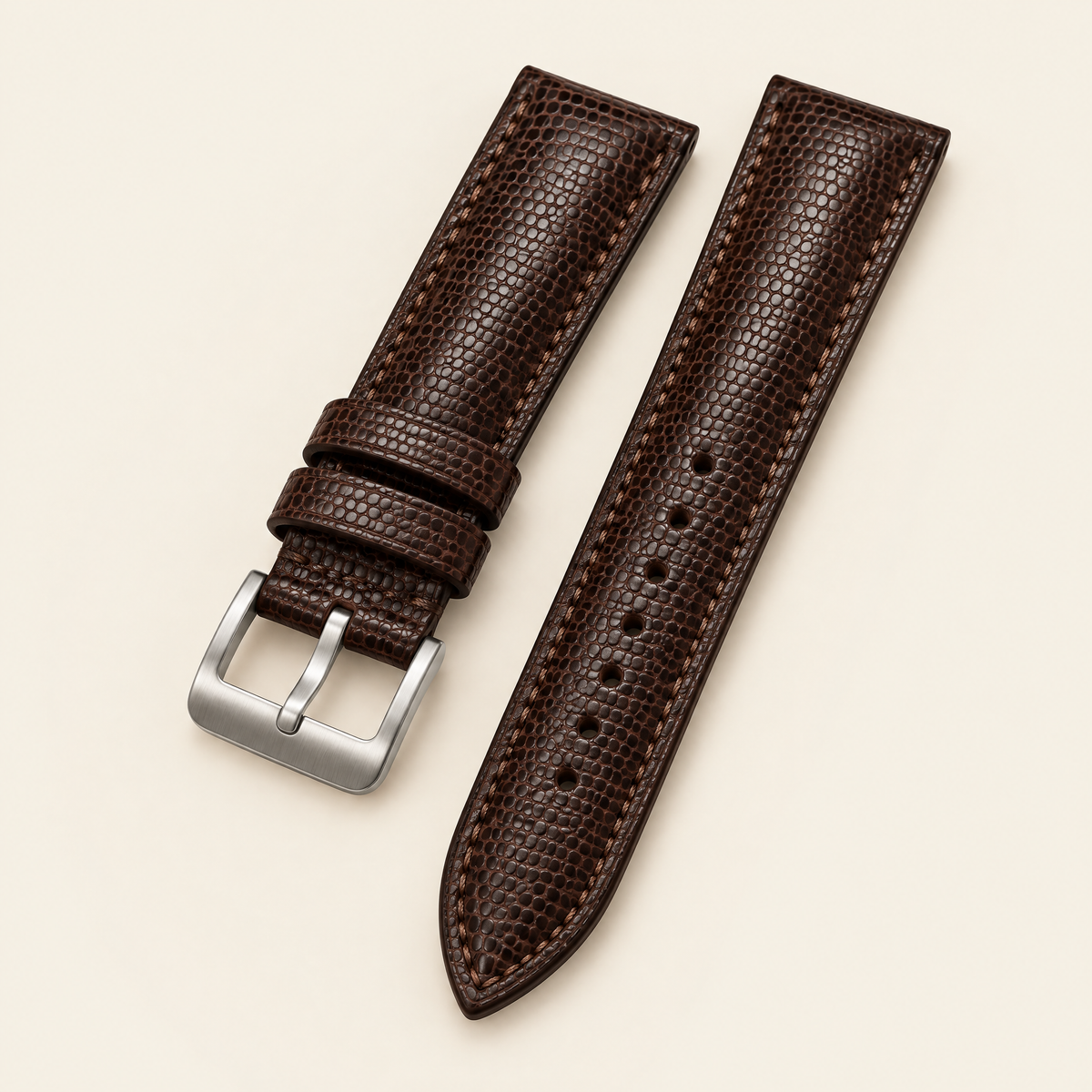 Chocolate Brown Lizard Leather Watch Strap – Handstitched, Padded