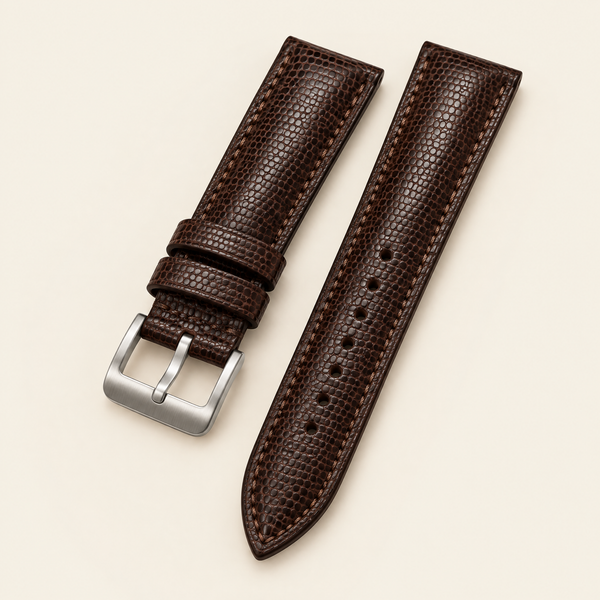 Chocolate Brown Lizard Leather Watch Strap – Handstitched, Padded
