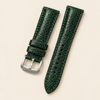 Green Ostrich Leg Leather Watch Strap – Handstitched, Padded