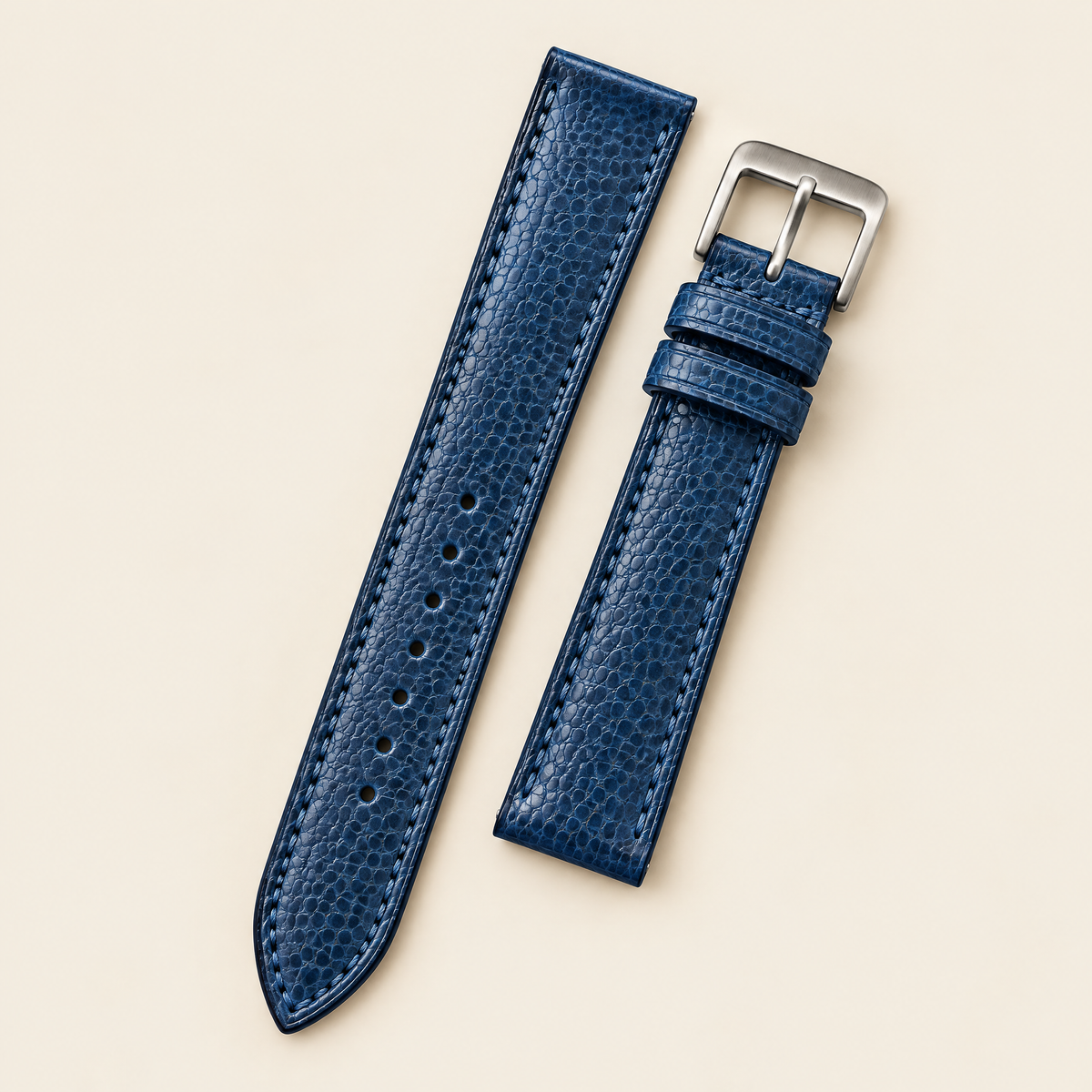 Patina Blue Beaver Tail Leather Watch Strap – Handstitched