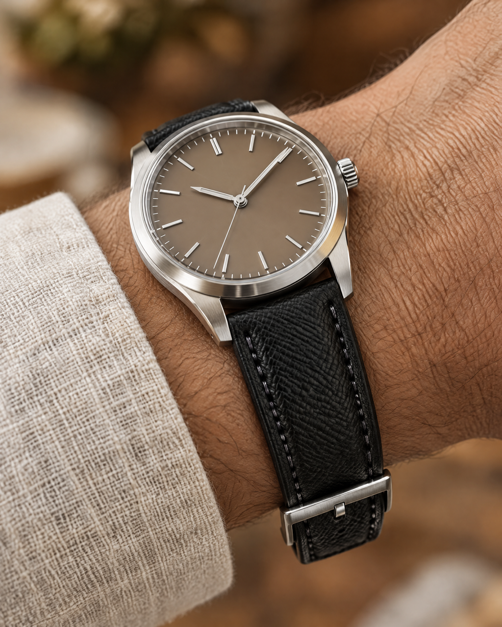 Black Epsom Leather Watch Strap – Handstitched, Padded