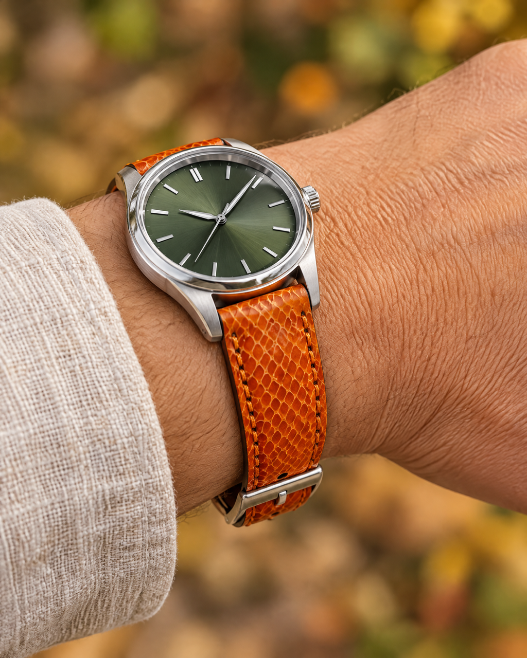 Orange Sea Snake Leather Watch Strap – Handstitched