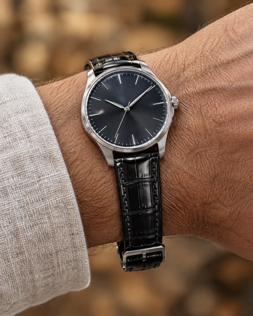 Black Alligator Leather Watch Strap – Handstitched