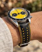 Black Yellow Rally Watch Strap Padded – Handstitched Epsom Leather with Racing Holes