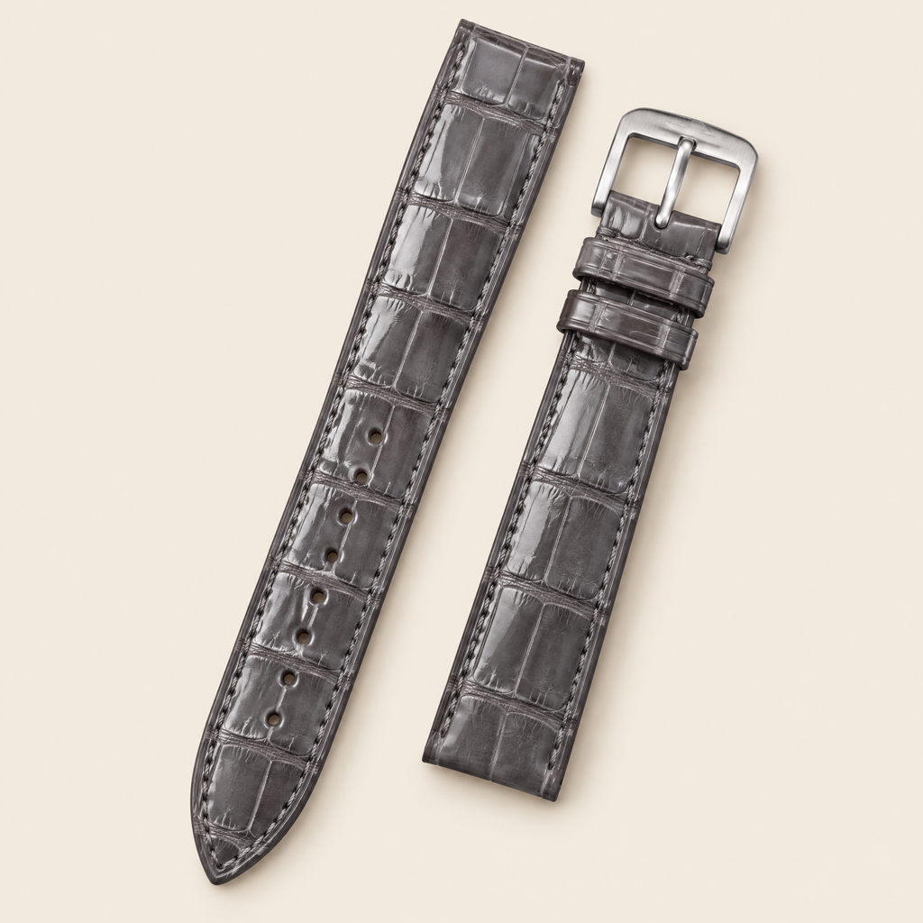Gray Alligator Leather Watch Strap – Handstitched
