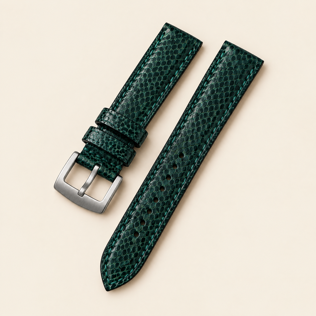 Dark Teal Green Sea Snake Leather Watch Strap – Handstitched