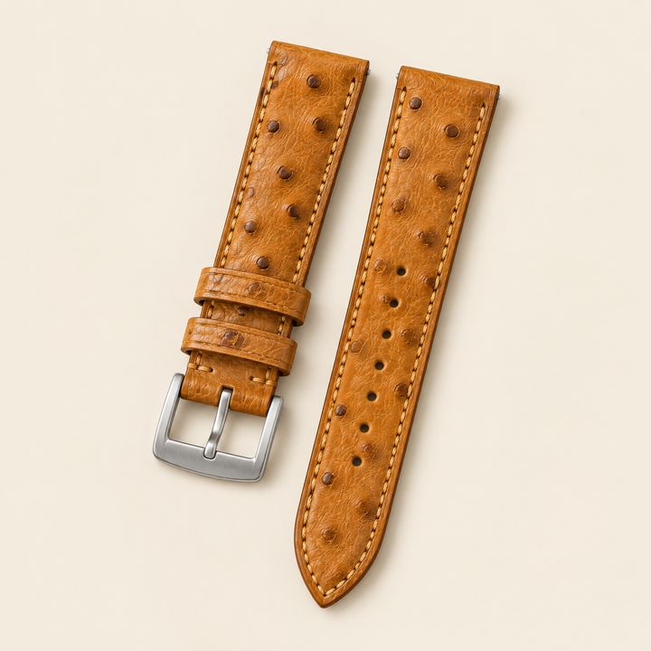 Caramel Smooth Ostrich Leather Watch Strap – Handstitched