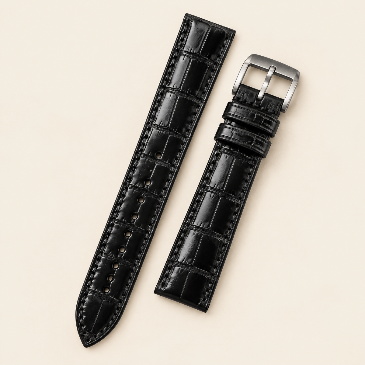 Black Hornback Alligator Leather Watch Strap – Handstitched