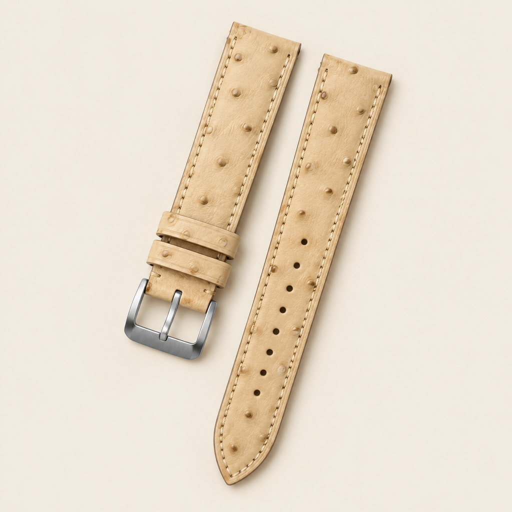 Light Sand Smooth Ostrich Leather Watch Strap – Handstitched