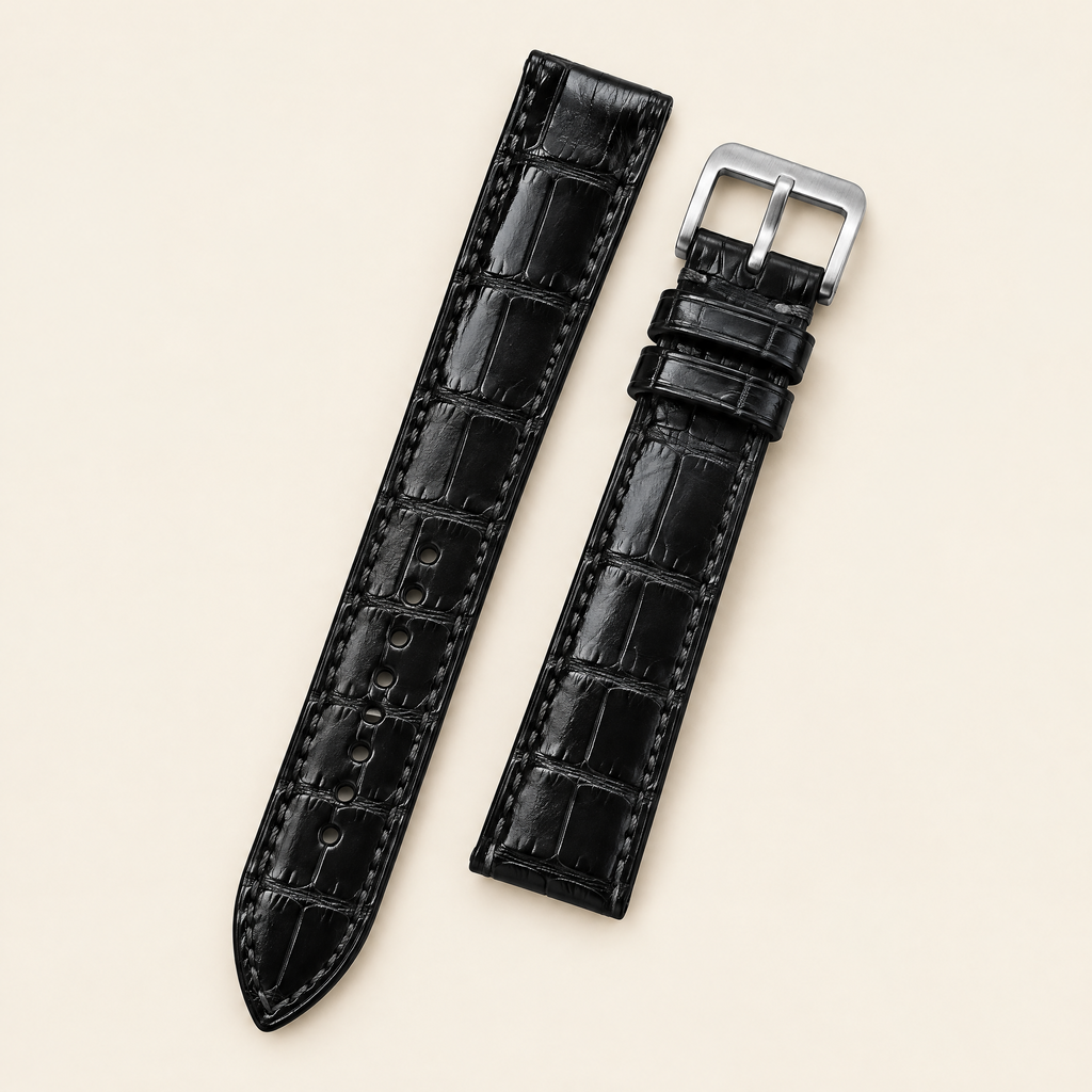 Black Alligator Leather Watch Strap – Handstitched