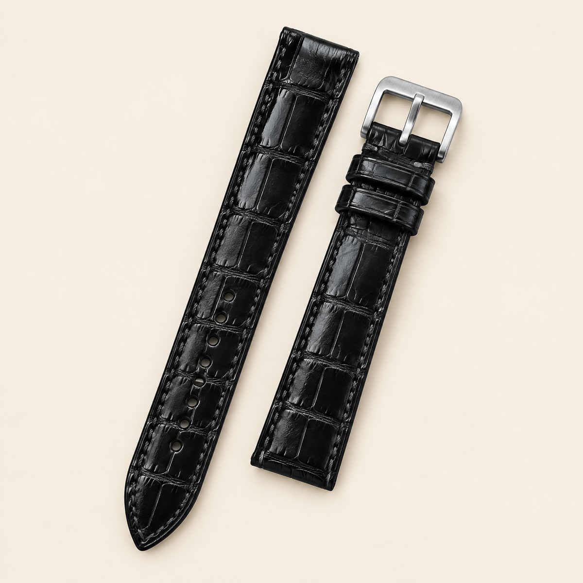 Black Alligator Leather Watch Strap – Handstitched