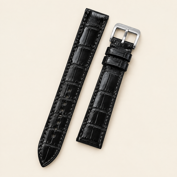 Black Alligator Leather Watch Strap – Handstitched