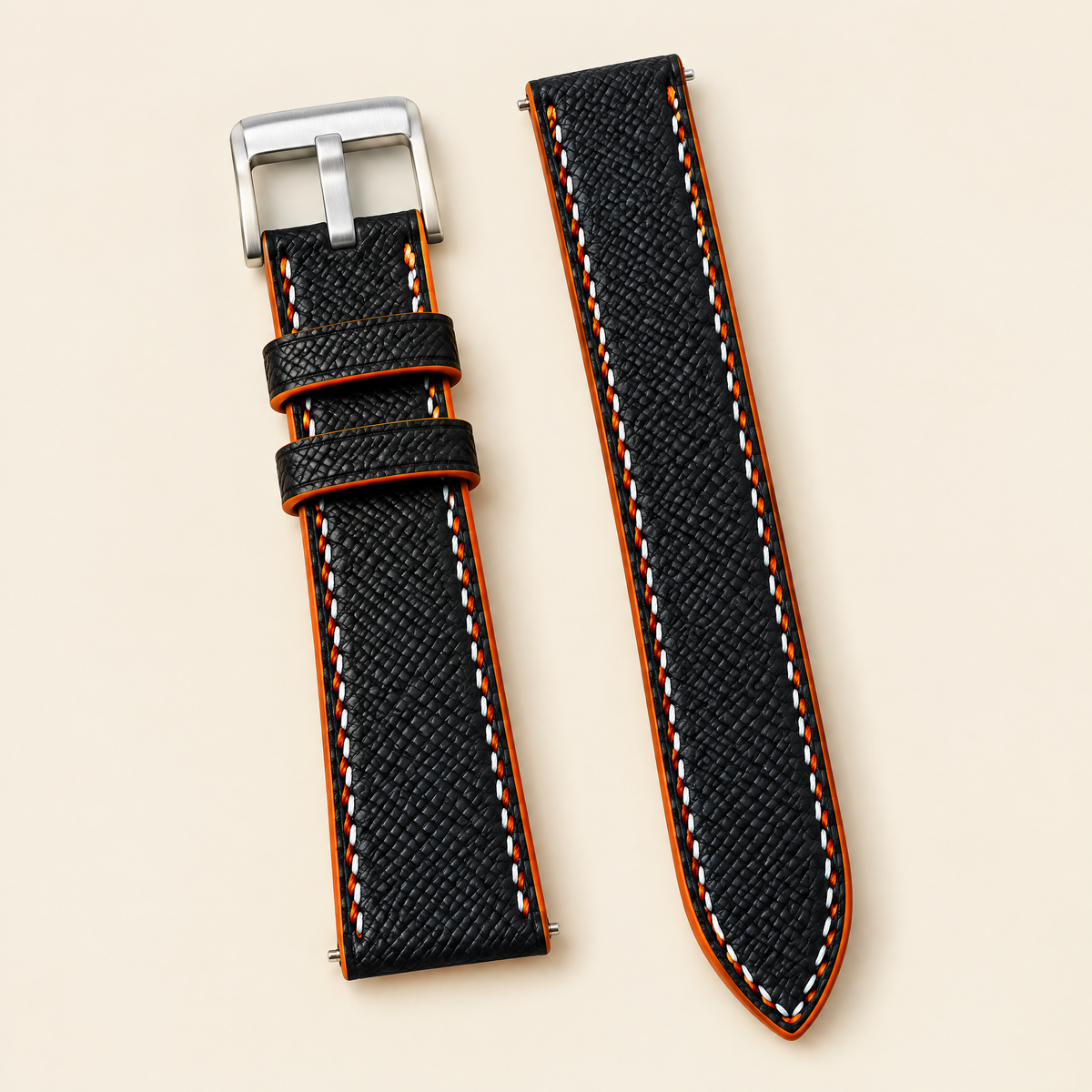 Black Orange Epsom Leather Watch Strap – Handstitched