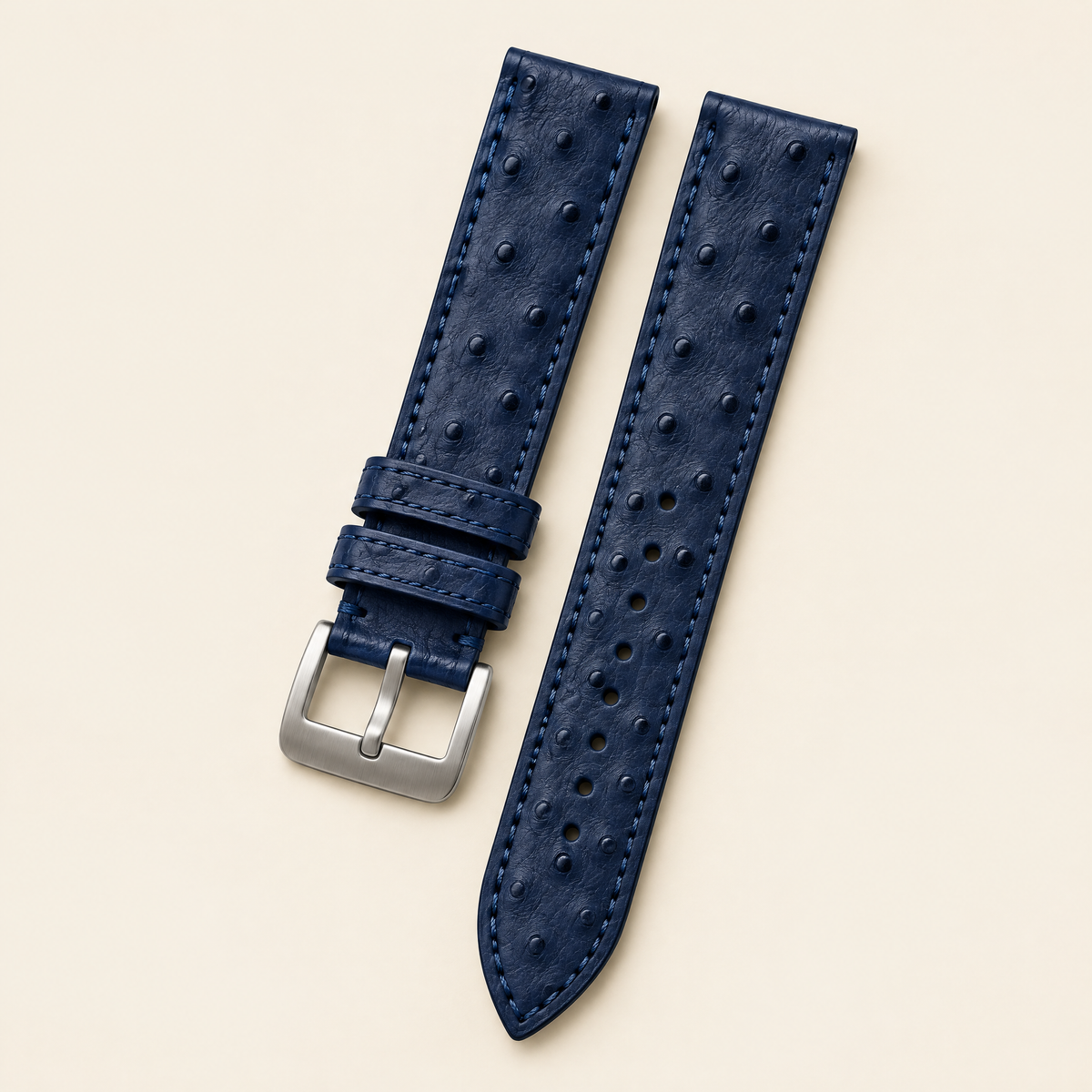 Navy Ostrich Leather Watch Strap – Handstitched