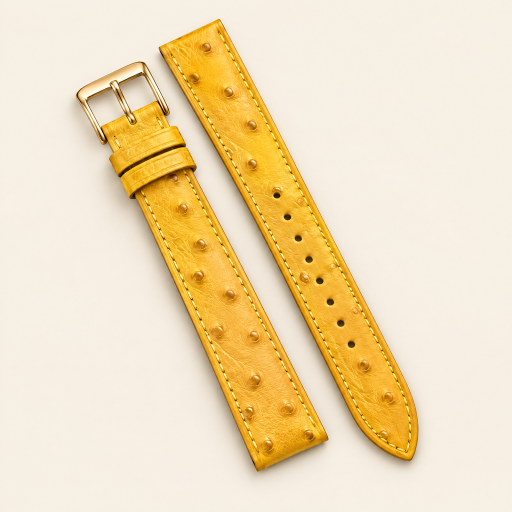 Golden Yellow Smooth Ostrich Leather Watch Strap – Handstitched