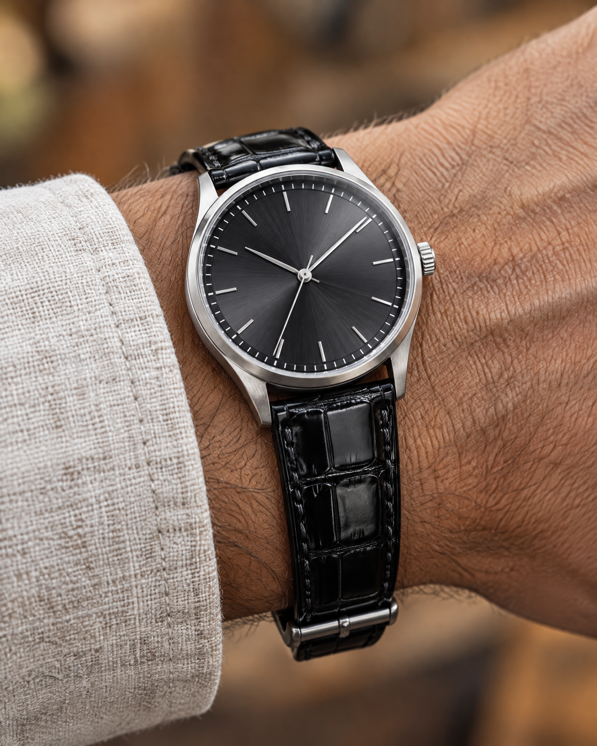 Black Hornback Alligator Leather Watch Strap – Handstitched