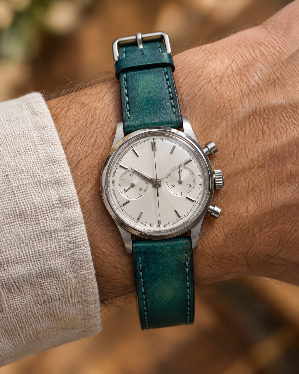 Teal Green Hand-Dyed Patina Leather Watch Strap – Handstitched