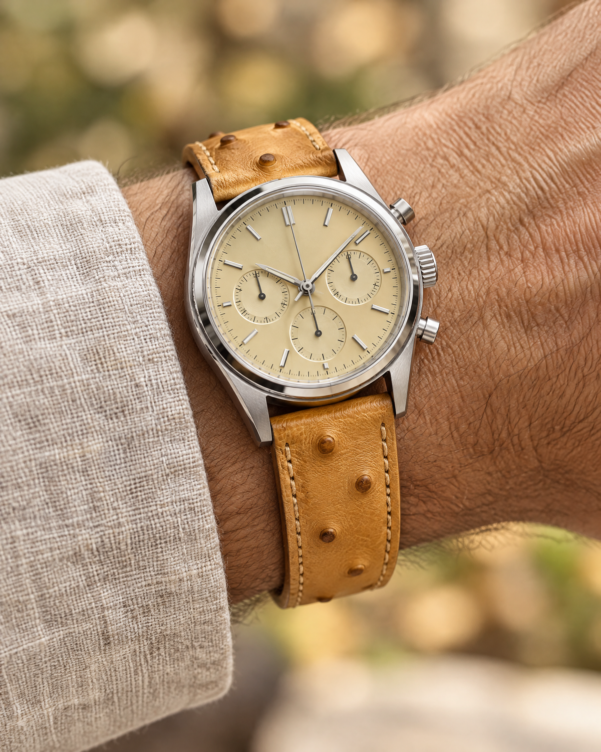 Camel Tan Smooth Ostrich Leather Watch Strap – Handstitched
