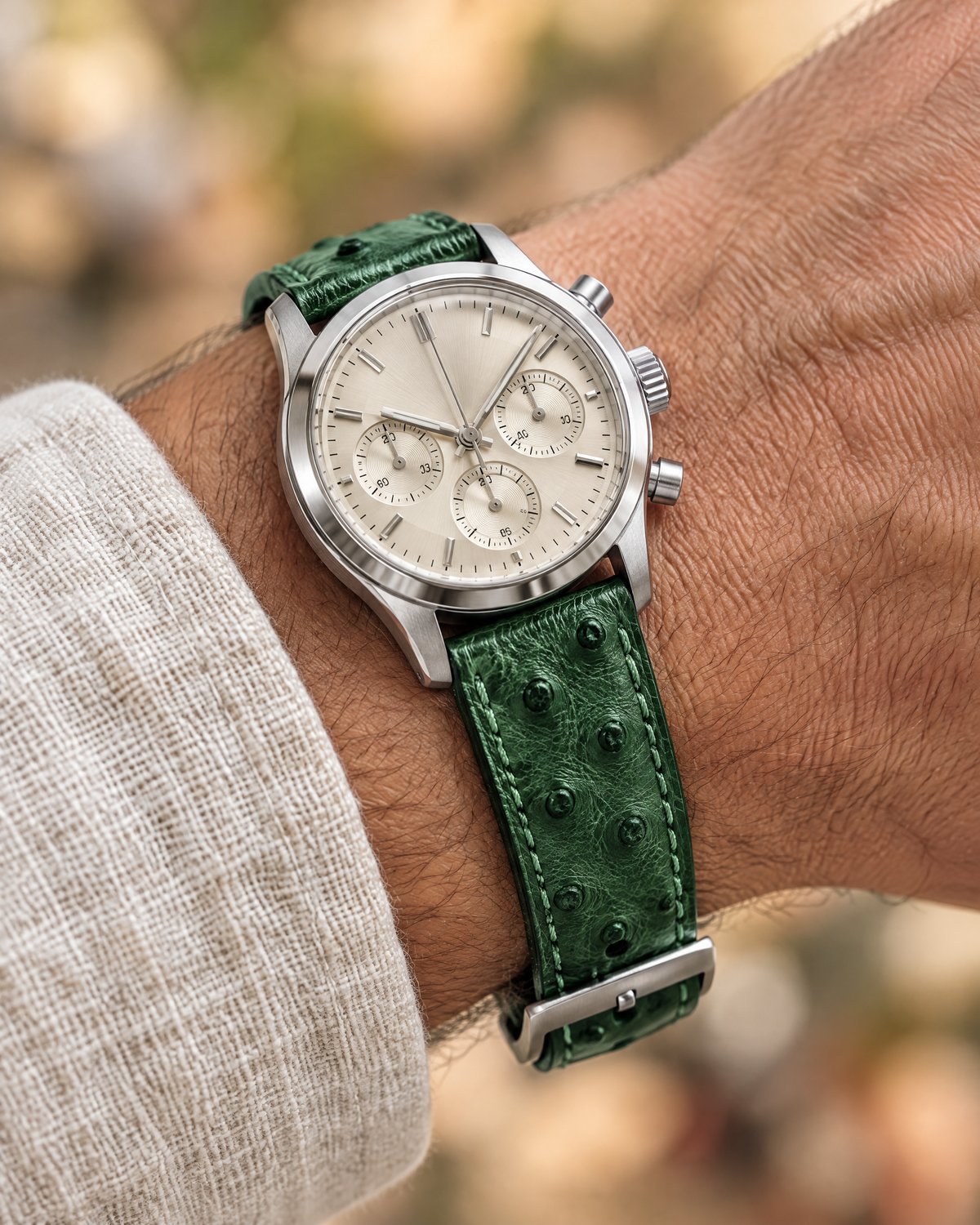 Jade Green Ostrich Leather Watch Strap – Handstitched