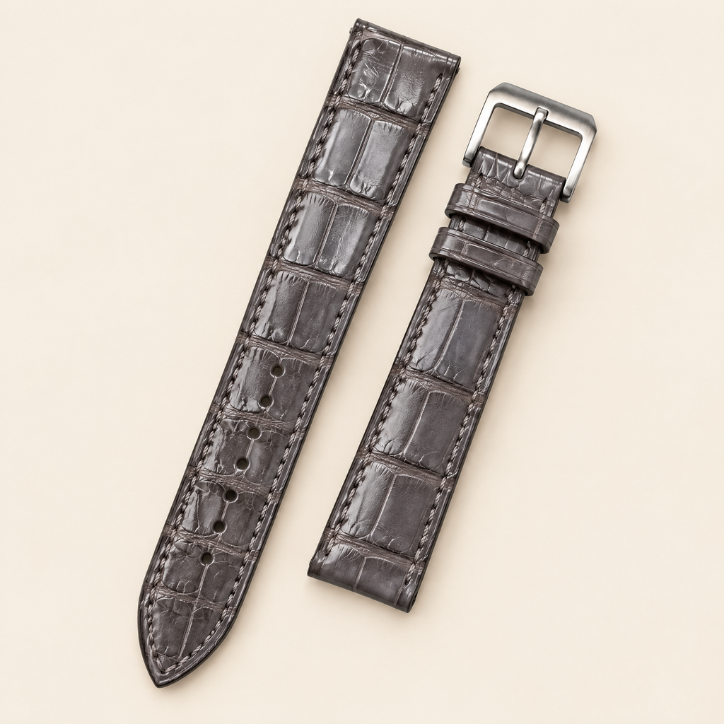 Gray Alligator Leather Watch Strap Flat – Handstitched