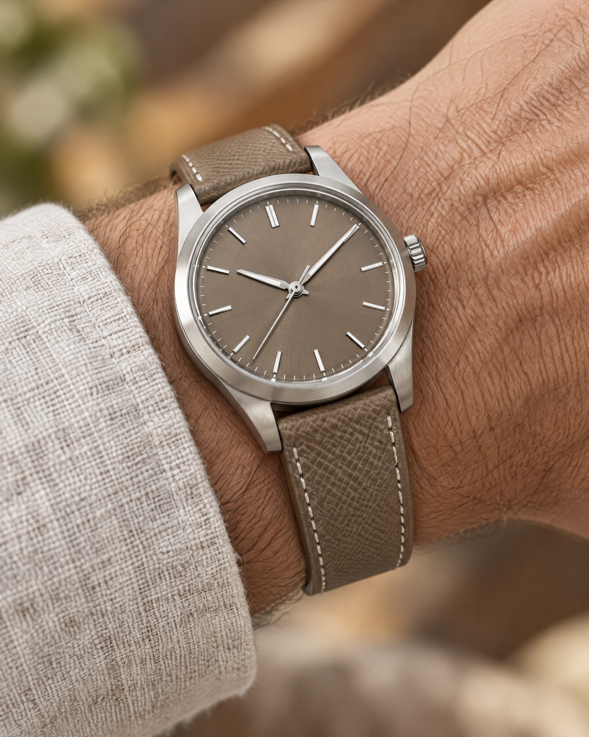 Etoupe Taupe Epsom Leather Watch Strap – Handstitched
