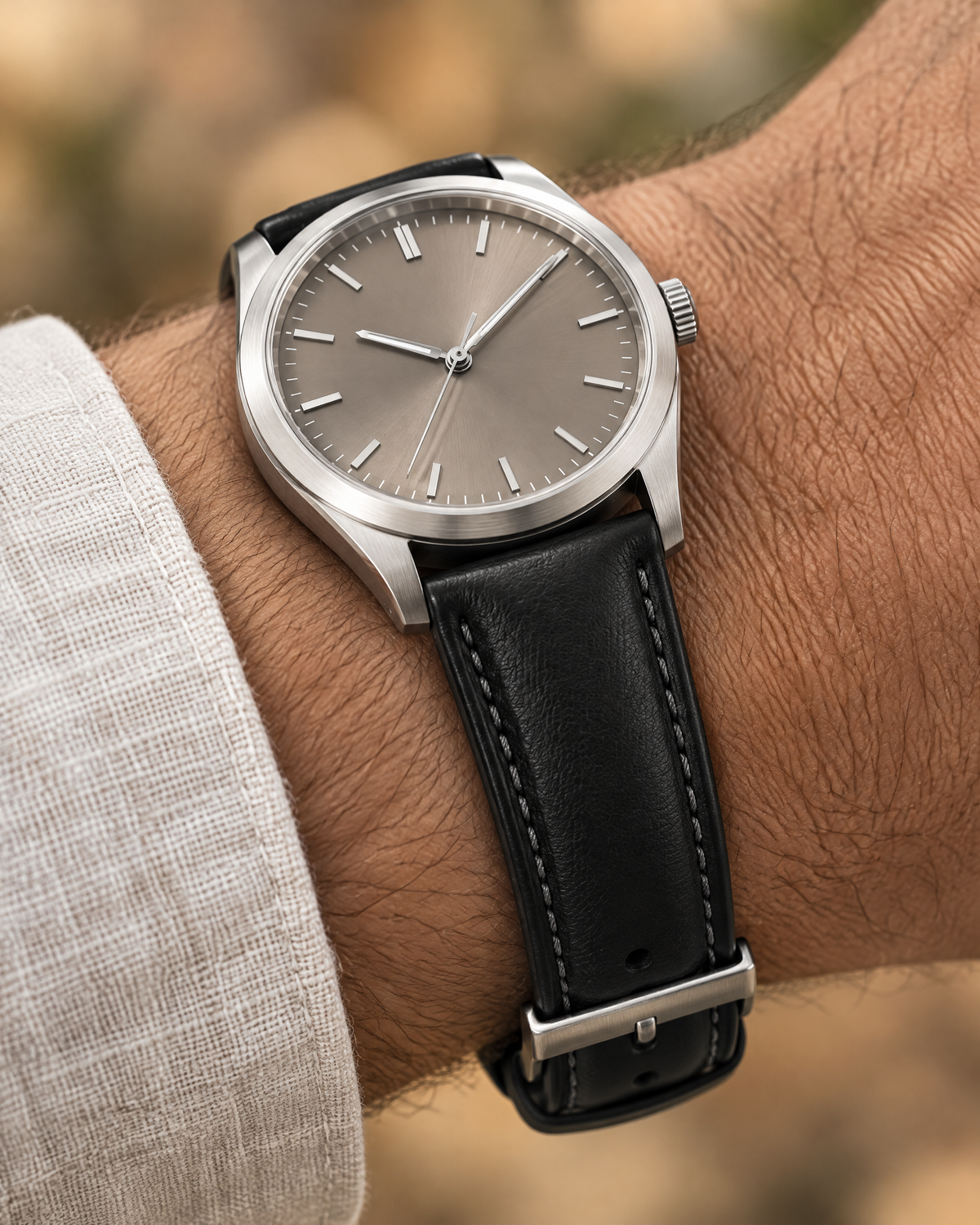 Black Swift Leather Watch Strap – Handstitched, Padded