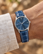 Patina Blue White Alligator Leather Watch Strap – Handstitched