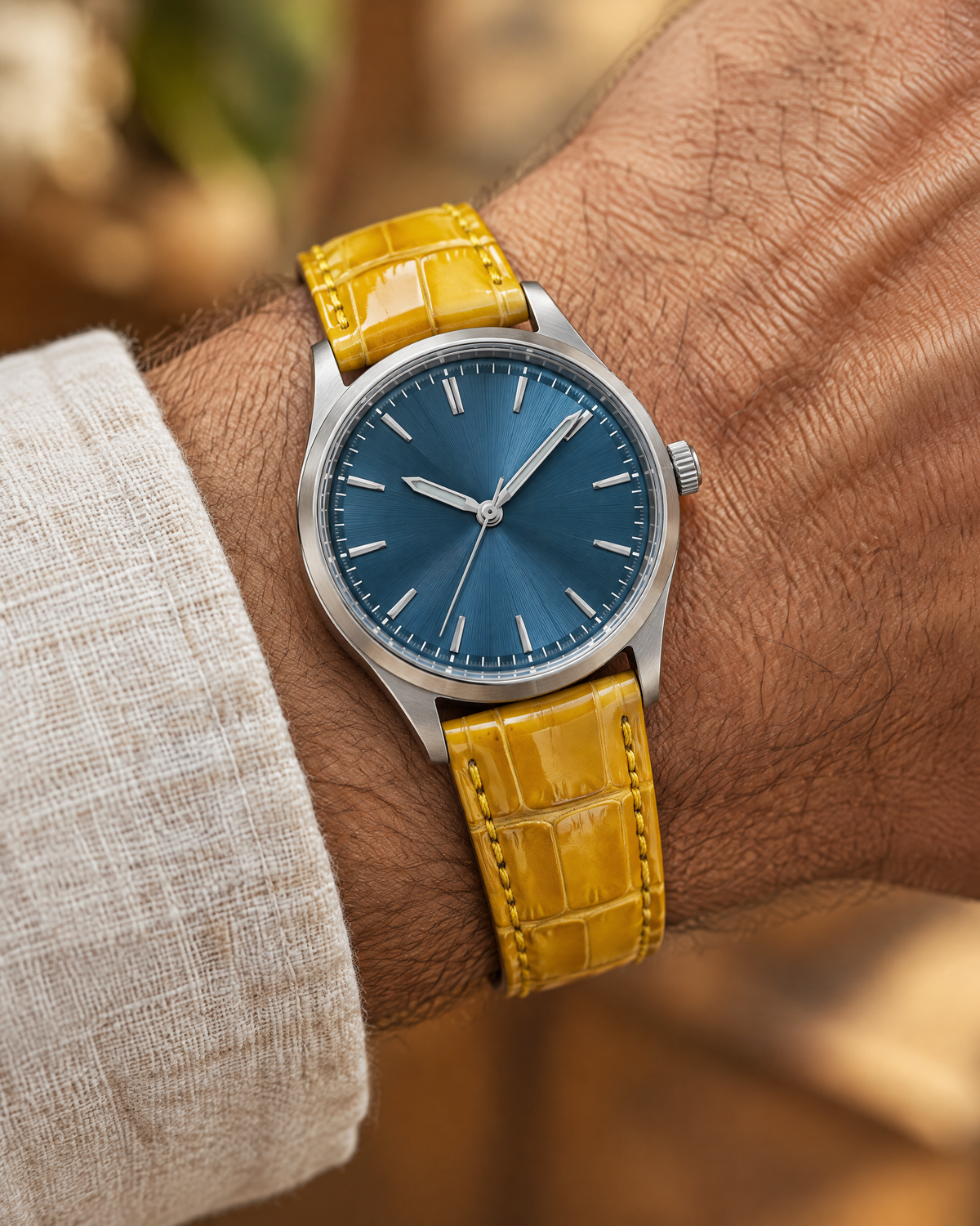 Patina Yellow Alligator Leather Watch Strap – Handstitched