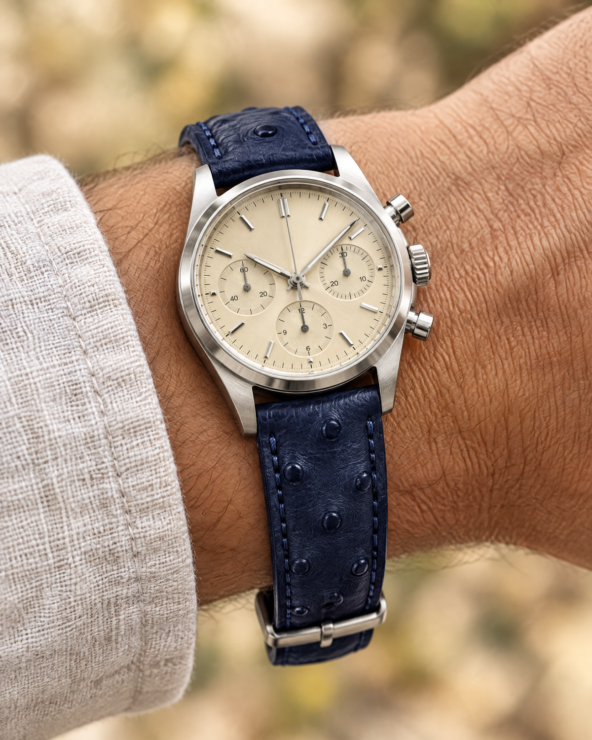 Midnight Navy Ostrich Leather Watch Strap – Handstitched