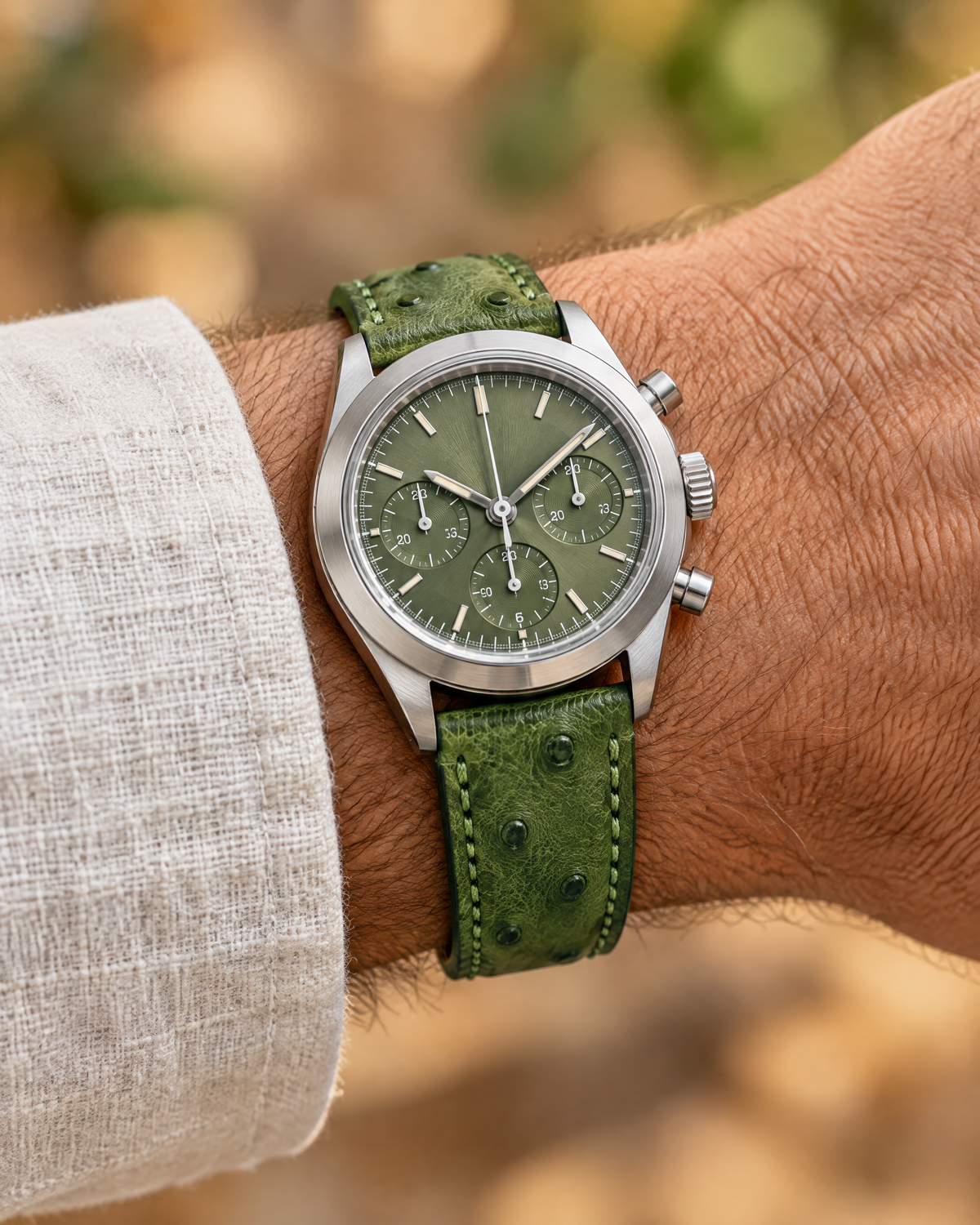 Green Ostrich Leather Watch Strap – Handstitched