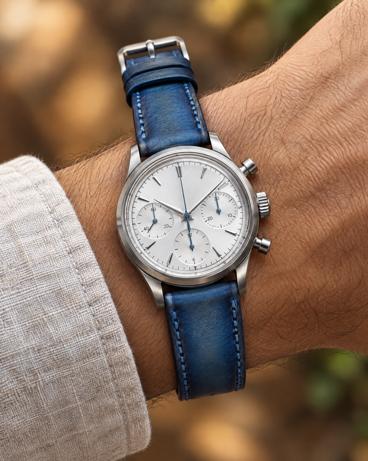 Blue Hand-Dyed Patina Leather Watch Strap Italian – Handstitched