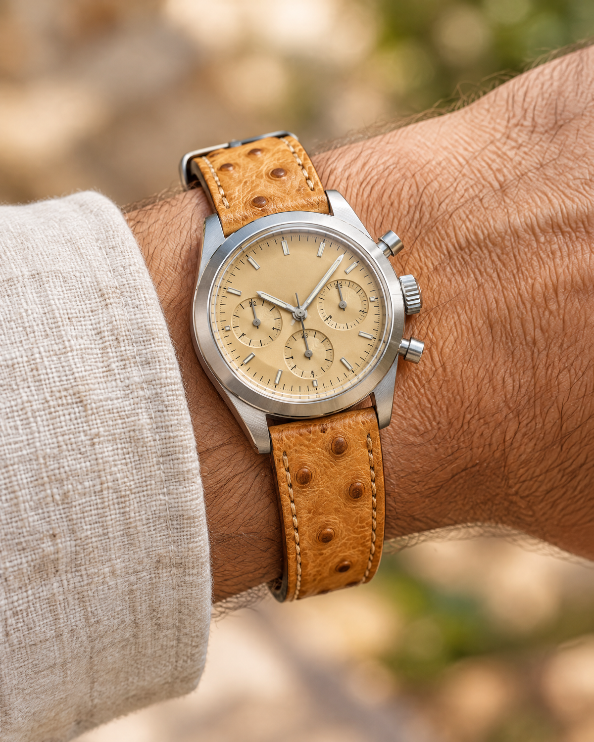 Camel Tan Ostrich Leather Watch Strap – Handstitched