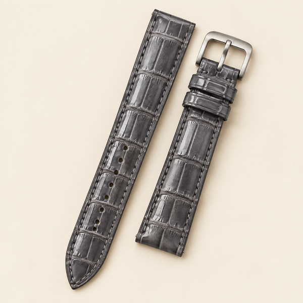 Gray Alligator Leather Watch Strap – Handstitched, Padded
