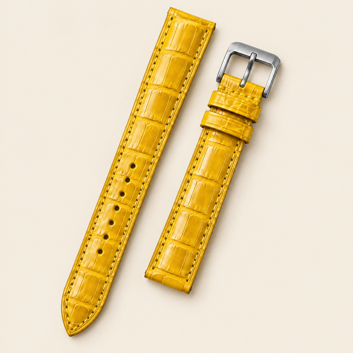 Patina Yellow Alligator Leather Watch Strap – Handstitched