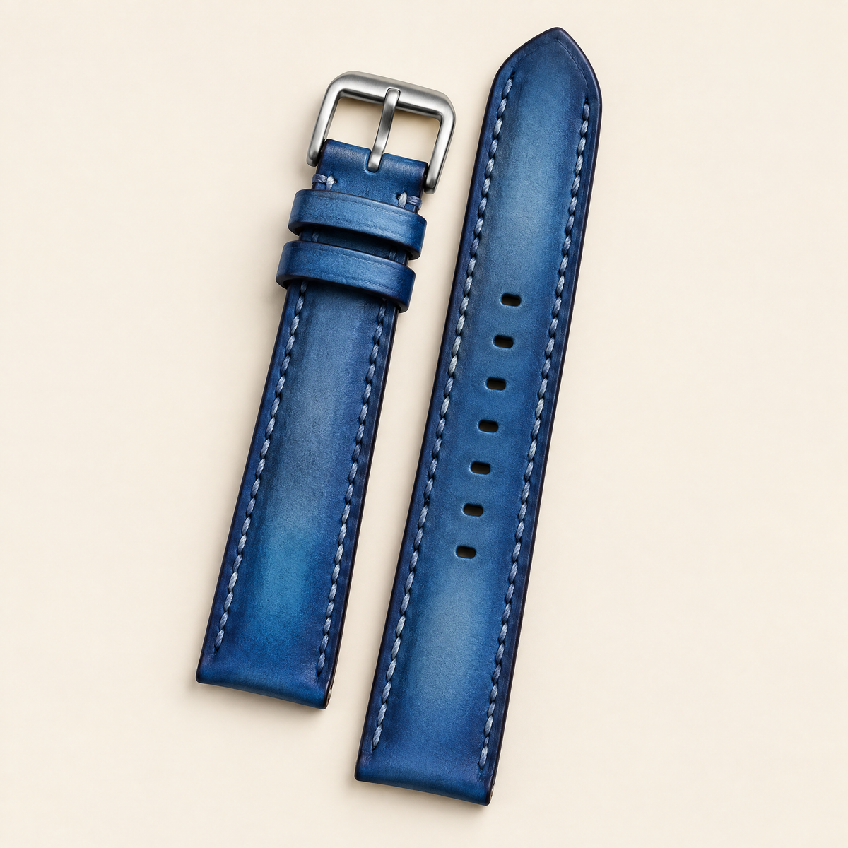 Blue Hand-Dyed Patina Leather Watch Strap Italian – Handstitched
