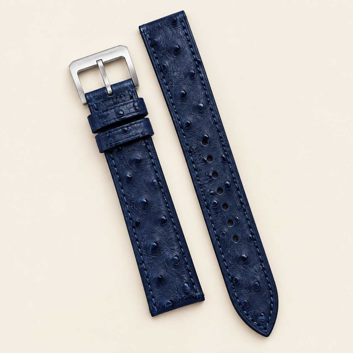 Midnight Navy Ostrich Leather Watch Strap – Handstitched
