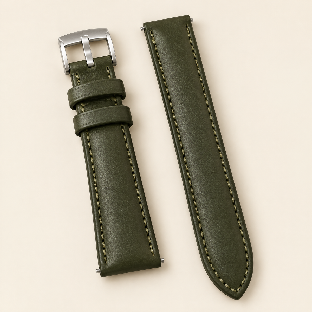 Deep Olive Green Swift Leather Watch Strap – Handstitched, Padded