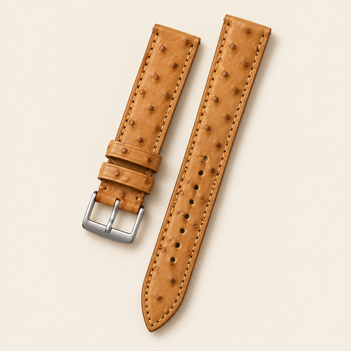 Camel Tan Smooth Ostrich Leather Watch Strap – Handstitched