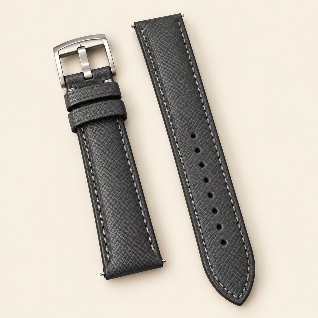 Dark Gray Epsom Leather Watch Strap – Handstitched, Padded