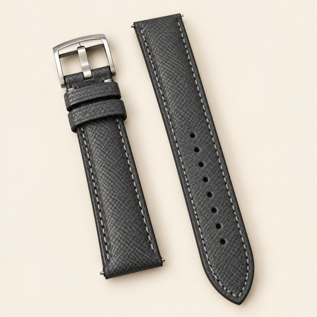 Dark Gray Epsom Leather Watch Strap – Handstitched, Padded