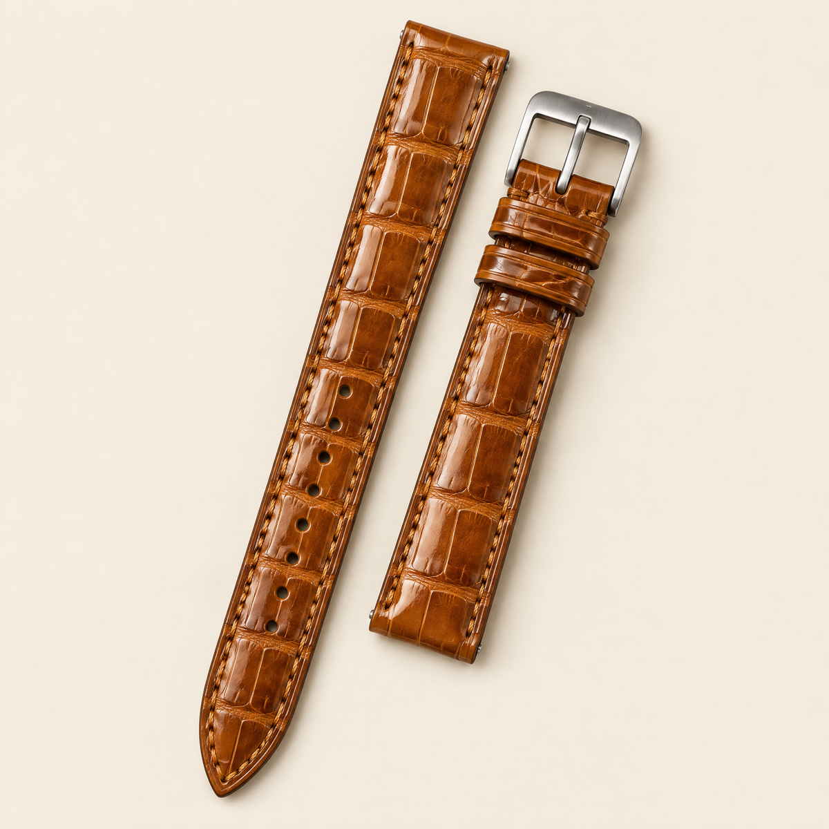 Patina Honey Amber Alligator Leather Watch Strap – Handstitched