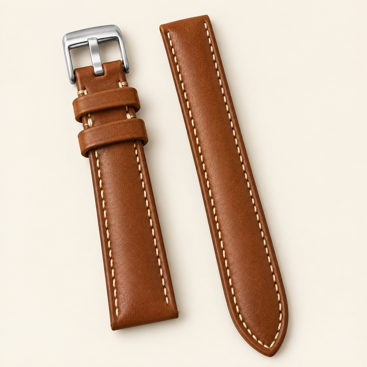 Cognac Brown Swift Leather Watch Strap – Handstitched, Padded