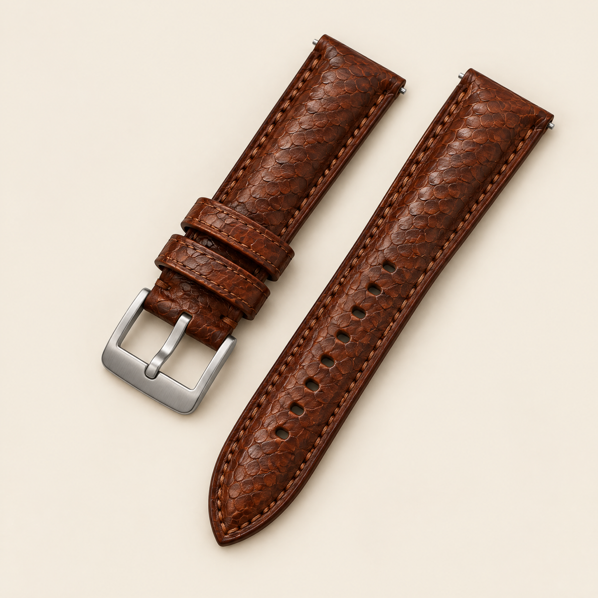 Chestnut Brown Ostrich Leg Leather Watch Strap – Handstitched, Padded