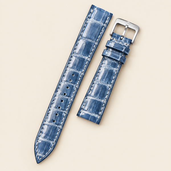Patina Blue White Alligator Leather Watch Strap – Handstitched