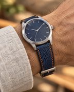 Navy Orange Epsom Leather Watch Strap – Handstitched
