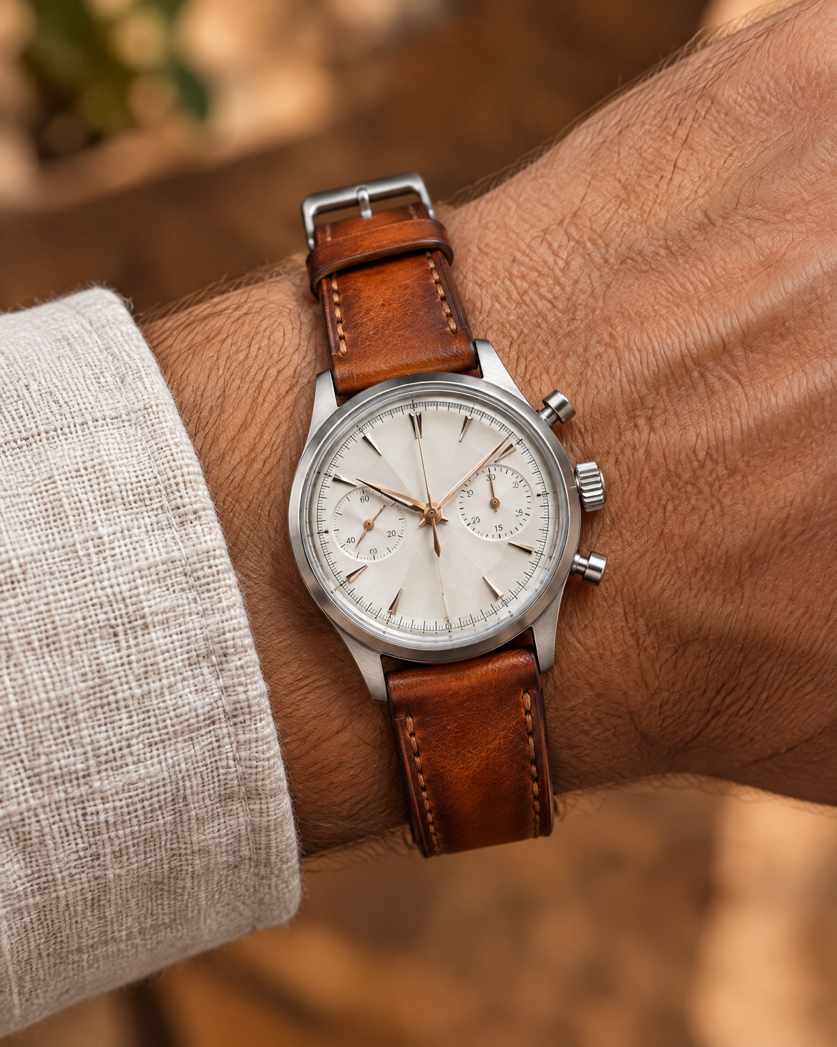 Cognac Hand-Dyed Patina Leather Watch Strap – Handstitched