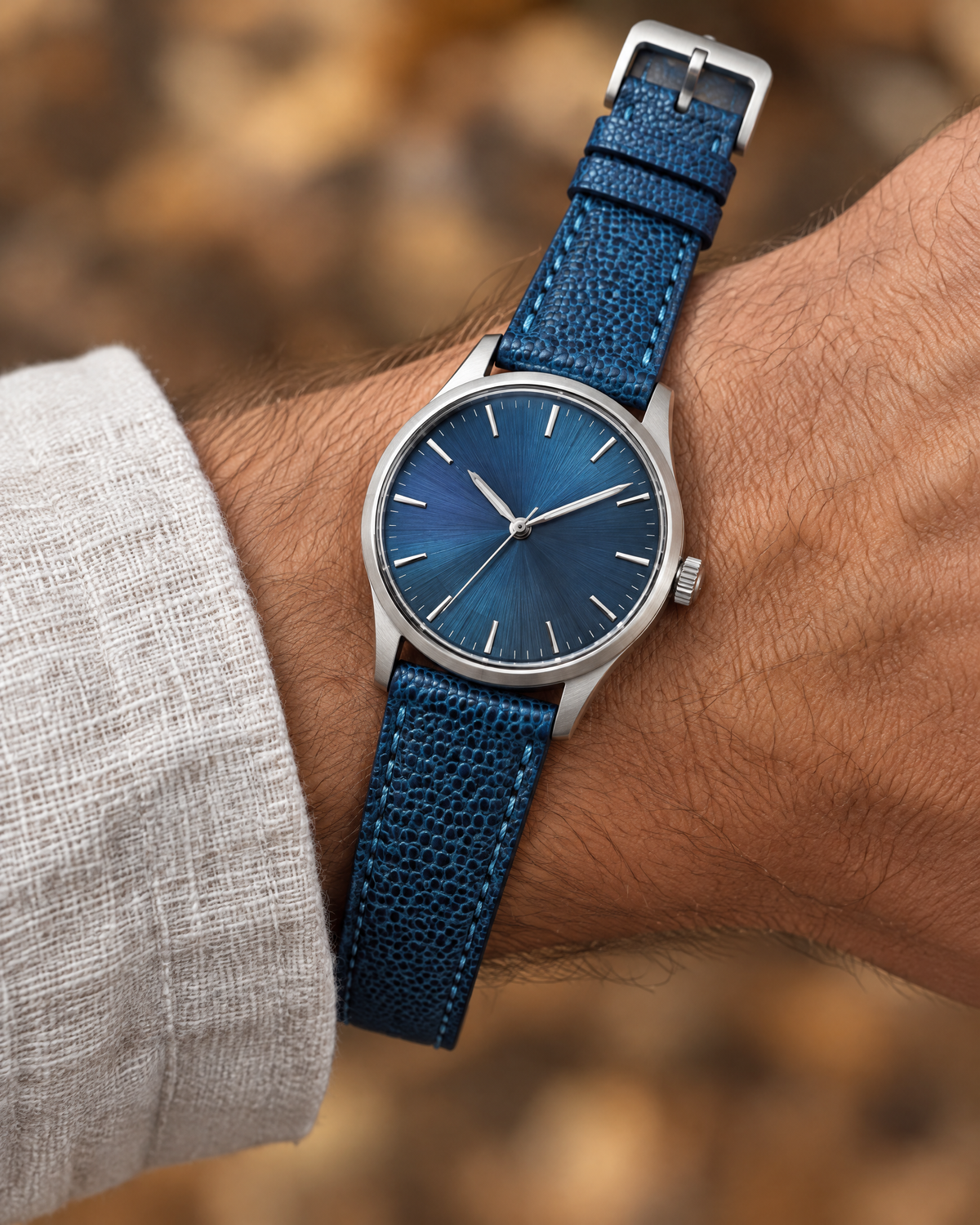 Patina Blue Beaver Tail Leather Watch Strap – Handstitched