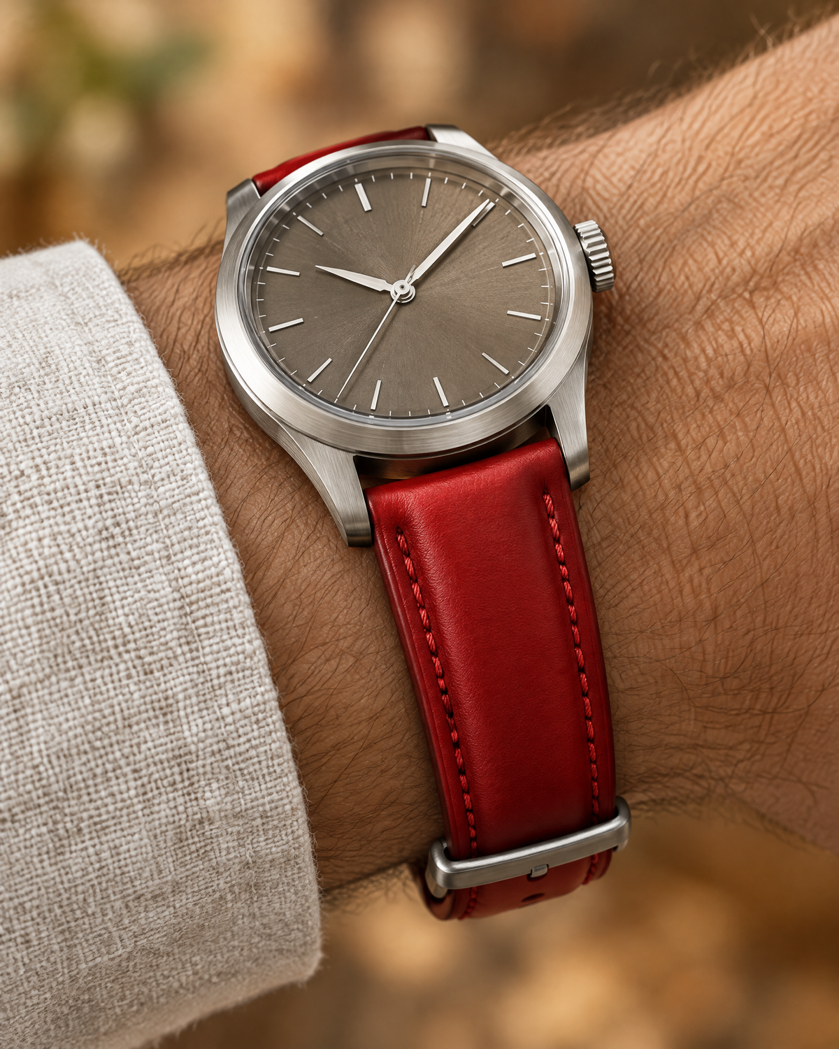 Scarlet Red Swift Leather Watch Strap – Handstitched, Padded