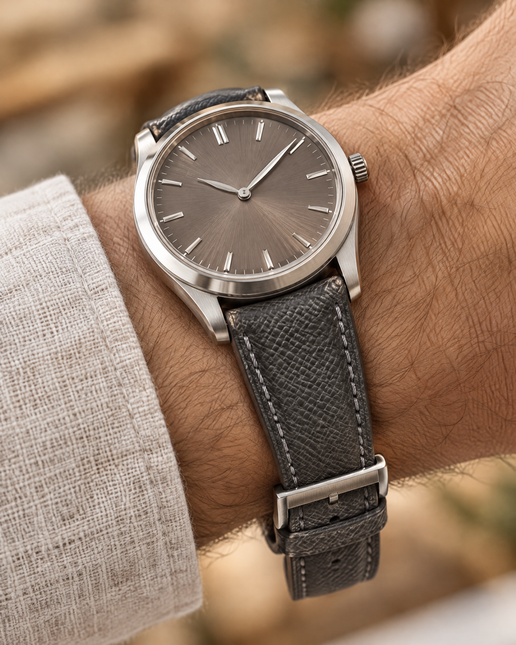 Dark Gray Epsom Leather Watch Strap – Handstitched, Padded