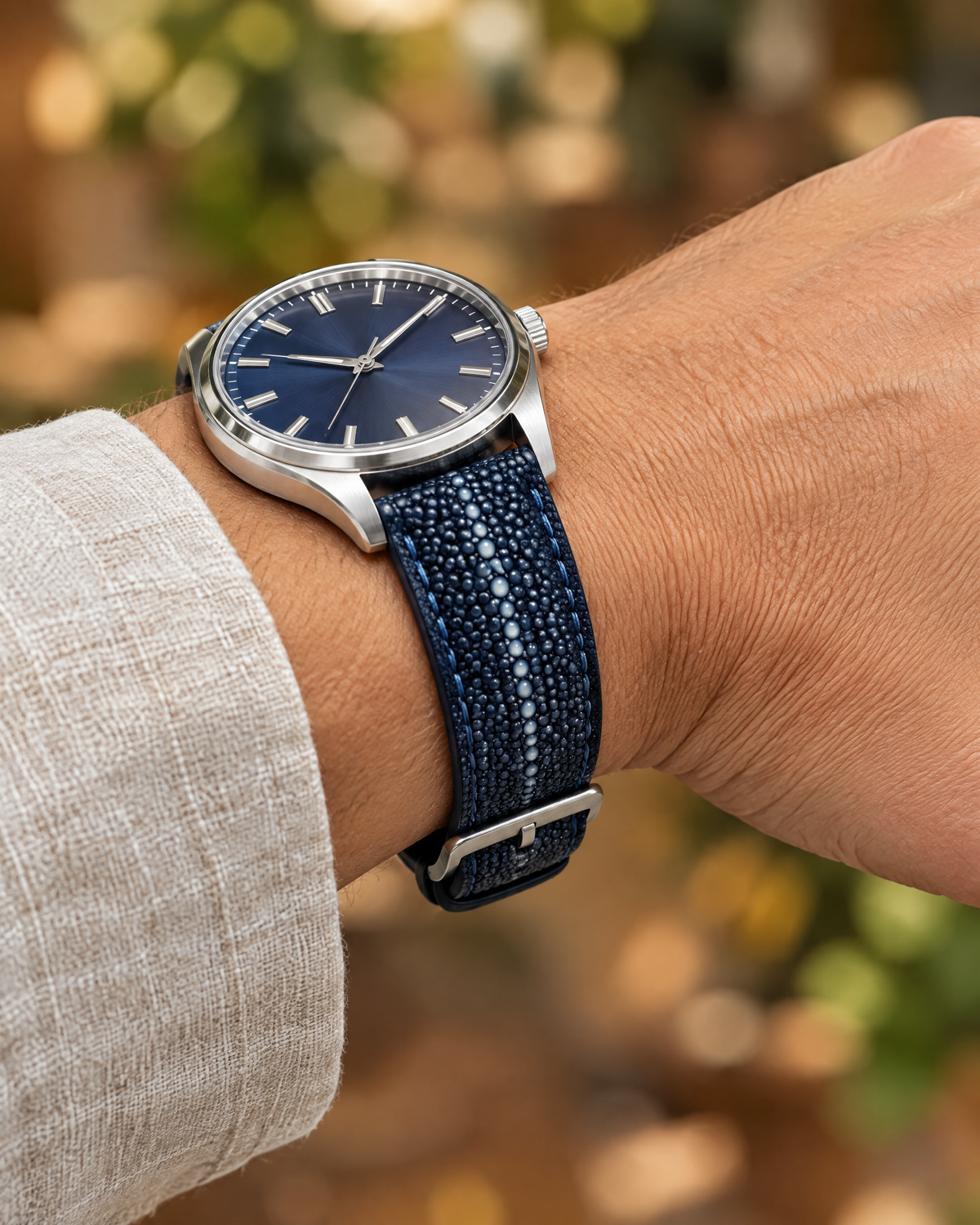 Vintage Navy Stingray Leather Watch Strap – Handstitched